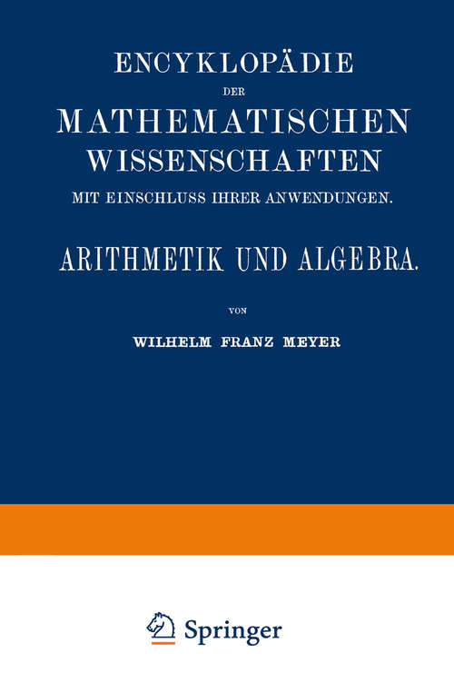 Book cover of Arithmetik und Algebra (pdf): Arithmetik Und Algebra (1. Aufl. 1898)