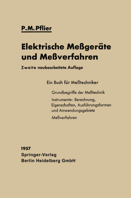 Book cover of Elektrische Meßgeräte und Meßverfahren (2. Aufl. 1957)