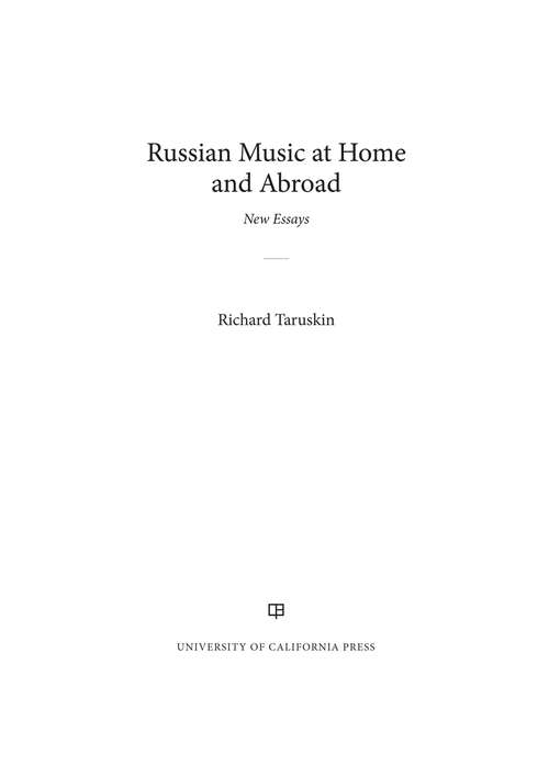 Book cover of Russian Music At Home And Abroad: New Essays (PDF)