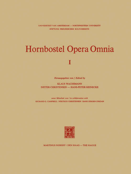 Book cover of Hornbostel Opera Omnia (1975) (Hornborstel Opera Omnia #1)