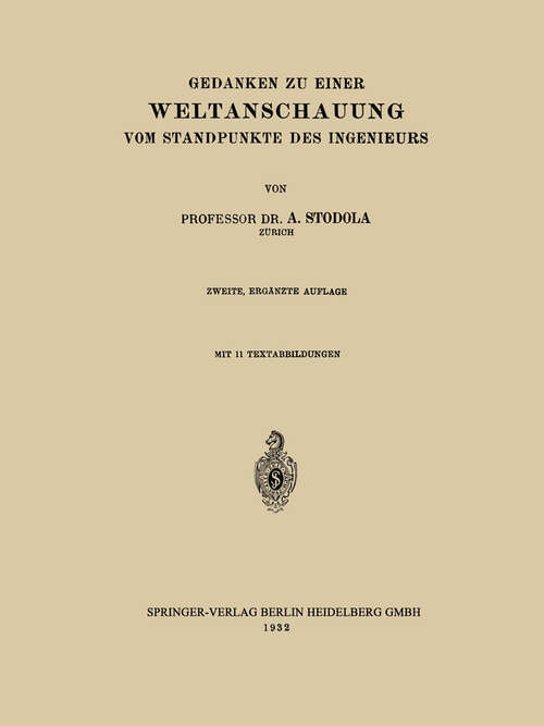 Book cover of Gedanken zu Einer Weltanschauung vom Standpunkte des Ingenieurs (2. Aufl. 1932)