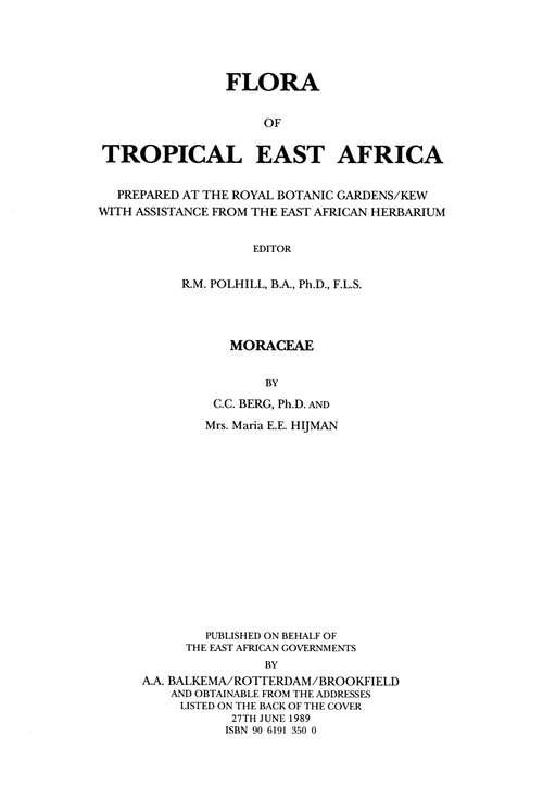 Book cover of Flora of Tropical East Africa - Moraceae (1989)