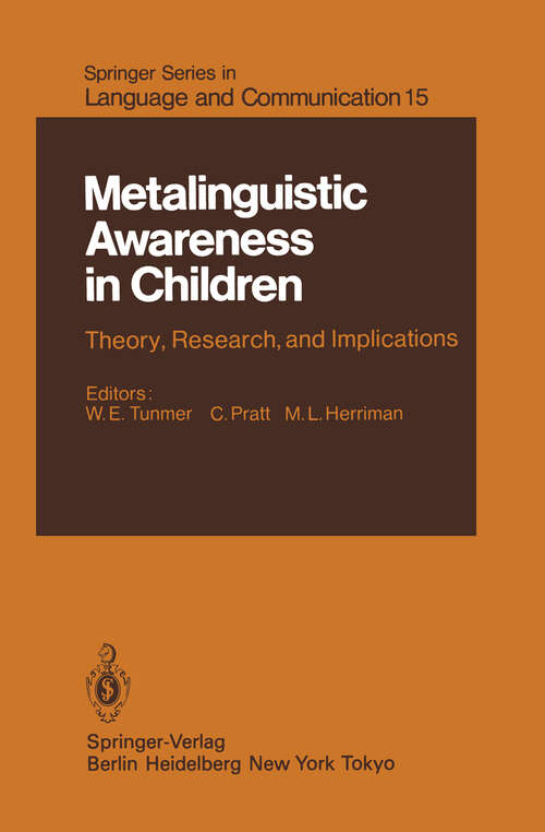 Book cover of Metalinguistic Awareness in Children: Theory, Research, and Implications (1984) (Springer Series in Language and Communication #15)